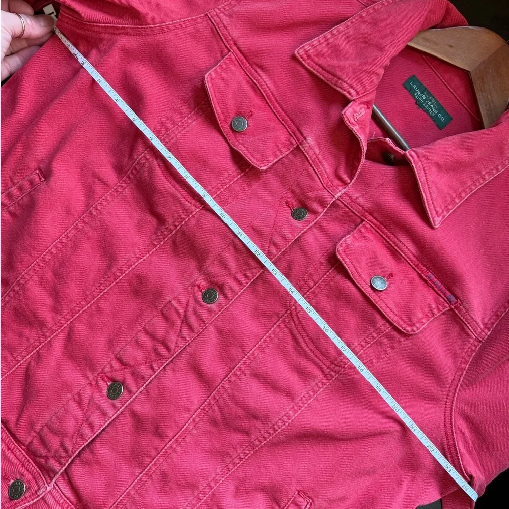 Ralph Lauren Red Denim Jacket Large Trucker Button Front Cotton Jean Jacket - Picture 10 of 11